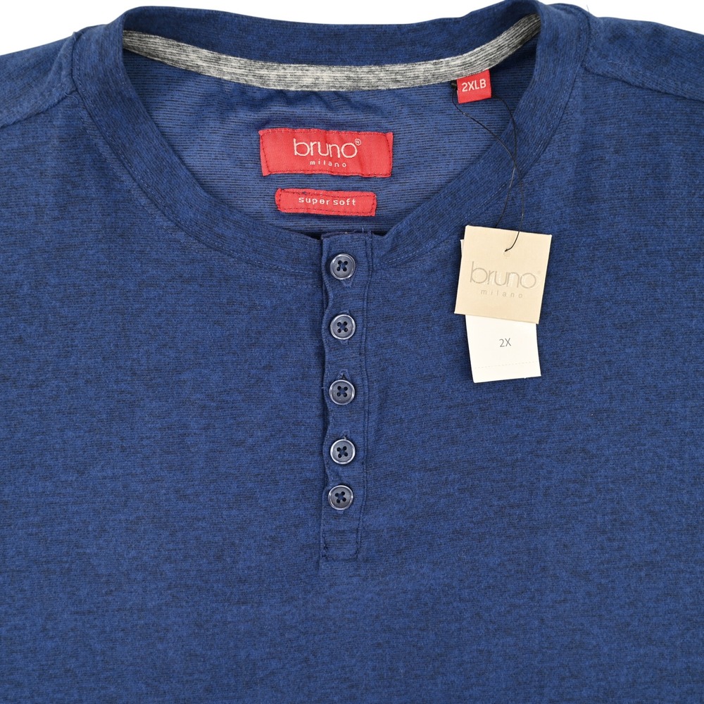NWT Bruno Milano Men Super Soft Blue Space Dye Long Sleeve Henley Shirt 2XLB